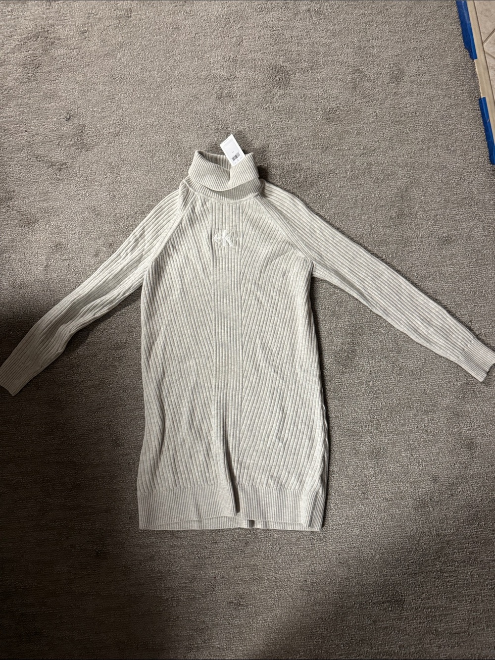 Calvin Klein Cream Ribbed Turtleneck Sweater Dress